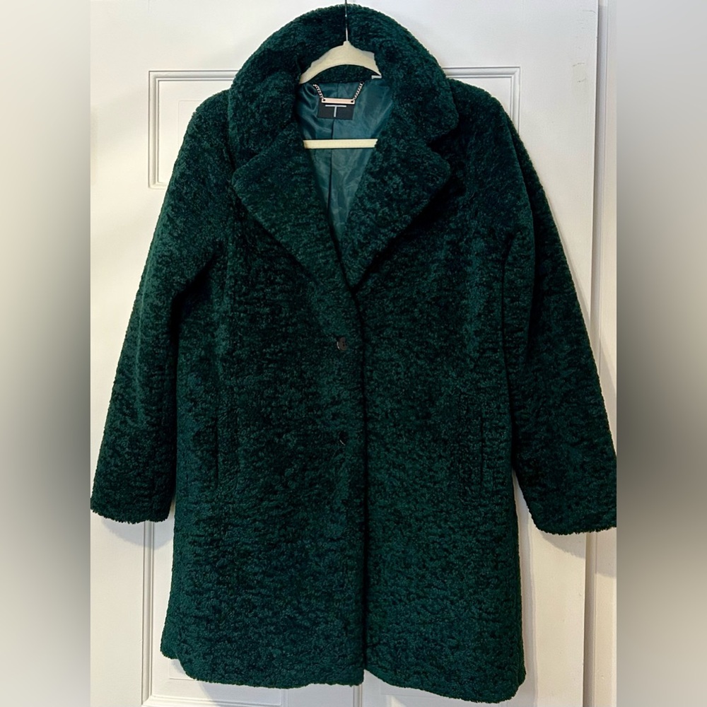 Tahari Sm. Teddy Bear Coat Luxury Dark Emerald Green Jacket Coat Faux Shearling